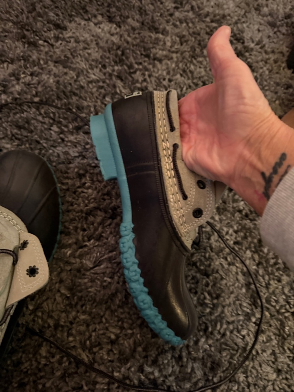 L.L. Bean gray Suede and BlueRubber Duck Boots with Blue Trim - Picture 6 of 8